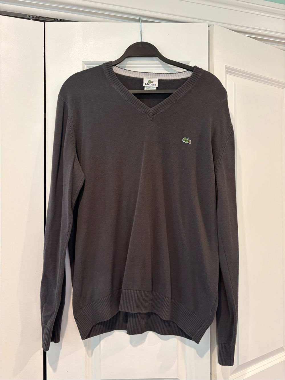 Lacoste Men's Charcoal V-Neck Cotton Sweater